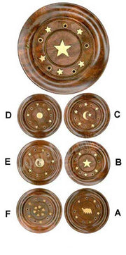 WOODEN INCENSE CONE HOLDER ROUND PLATE