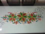 Handcrafted 3flower design Beaded Table Runner