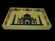 HAND PAINTED WOODEN TRAY ENAMEL TAJ MAHAL DESIGN