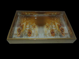 HAND PAINTED WOODEN TRAY ENAMEL CANDLE DESIGN