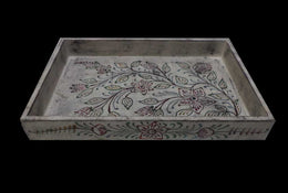 HAND PAINTED WOODEN TRAY FLOWER DESIGN