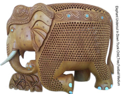 WOODEN ELEPHANT CHILD & TREE IN TRUNK