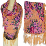 FLOWER PRINT FRINGE SCARF