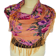 FLOWER PRINT FRINGE SCARF