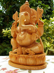 HINDU ELEPHANT LORD GANESHA WOOD SCULPTURE