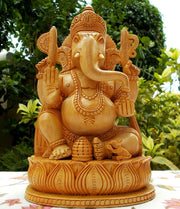 HINDU ELEPHANT LORD GANESHA WOOD SCULPTURE