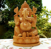 HINDU ELEPHANT LORD GANESHA WOOD SCULPTURE