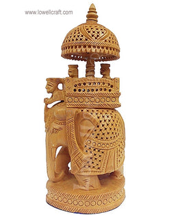 WOODEN CARVED UMBRELLA AMBARI ELEPHANT