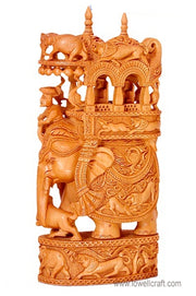 INDIAN ARTS WOODEN CARVED AMBARI ELEPHANT