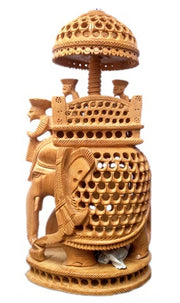 INDIAN ARTS WOODEN CARVED AMBARI ELEPHANT