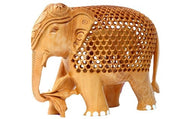 WOOD HAND CARVED ELEPHANT CHRISTMAS DECOR GIFTS