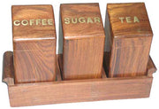 Wooden Tea Coffee Sugar Container Tray Boxes