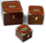 Wood Square Shape Money Box with Brass Inlay
