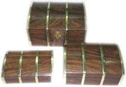 Three Sets Of Brass Work Wooden Boxes