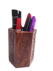 Wood Carved Pen Holder