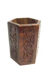 Wood Carved Pen Holder