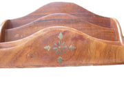 Brass Inlaid Flowers Letter Correspondence Rack Wooden Desk Organizer