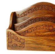 Office Stationary Carved Wooden Letter Rack Organizer