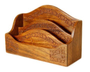 Office Stationary Carved Wooden Letter Rack Organizer
