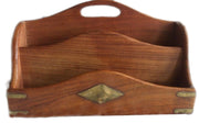 BRASS INLAY WOODEN DESK LETTER RACK
