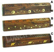 WOODEN FLOWER INCENSE HOLDER BOX