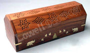 WOODEN FLOWER INCENSE HOLDER BOX