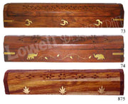 WOODEN FLOWER INCENSE HOLDER BOX