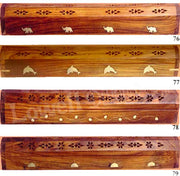WOODEN FLOWER INCENSE HOLDER BOX