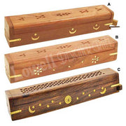 WOODEN FLOWER INCENSE HOLDER BOX