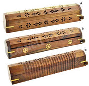 WOODEN FLOWER INCENSE HOLDER BOX