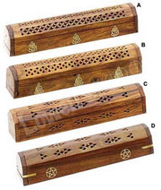 WOODEN FLOWER INCENSE HOLDER BOX