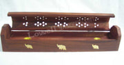 Incense Burner Coffin Box Wooden elephant Brass Inlay