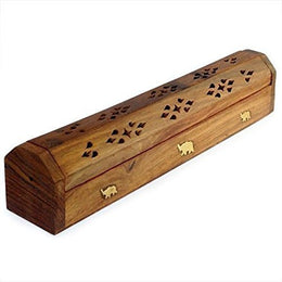 Incense Burner Coffin Box Wooden elephant Brass Inlay