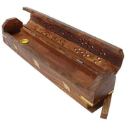 Incense Burner Coffin Box Wooden elephant Brass Inlay