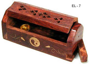 Mini Carved Wood Incense Coffin Box Burner
