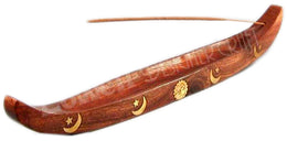 WOOD BOAT SHAPE  INCENSE BURNER HOLDER