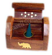 wood carved Incense cone Burner mini Coffin Box