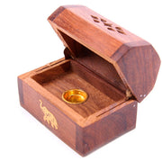 wood carved Incense cone Burner mini Coffin Box