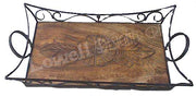 WOODEN SERVING TRAY WITH METAL STAND