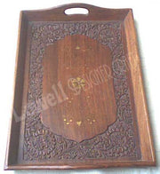 WOODEN SERVING TRAY WITH CARVING