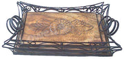 WOODEN SERVING TRAY WITH CARVING