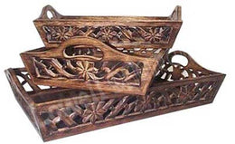 Wooden Fancy Design Engraved Wood Serving Tray